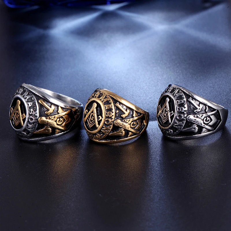 Stainless Steel Masonic Rings for Men Freemasonry Ring Punk Hip Hop for Biker Male Boyfriend Jewelry Creativity Gift Wholesale