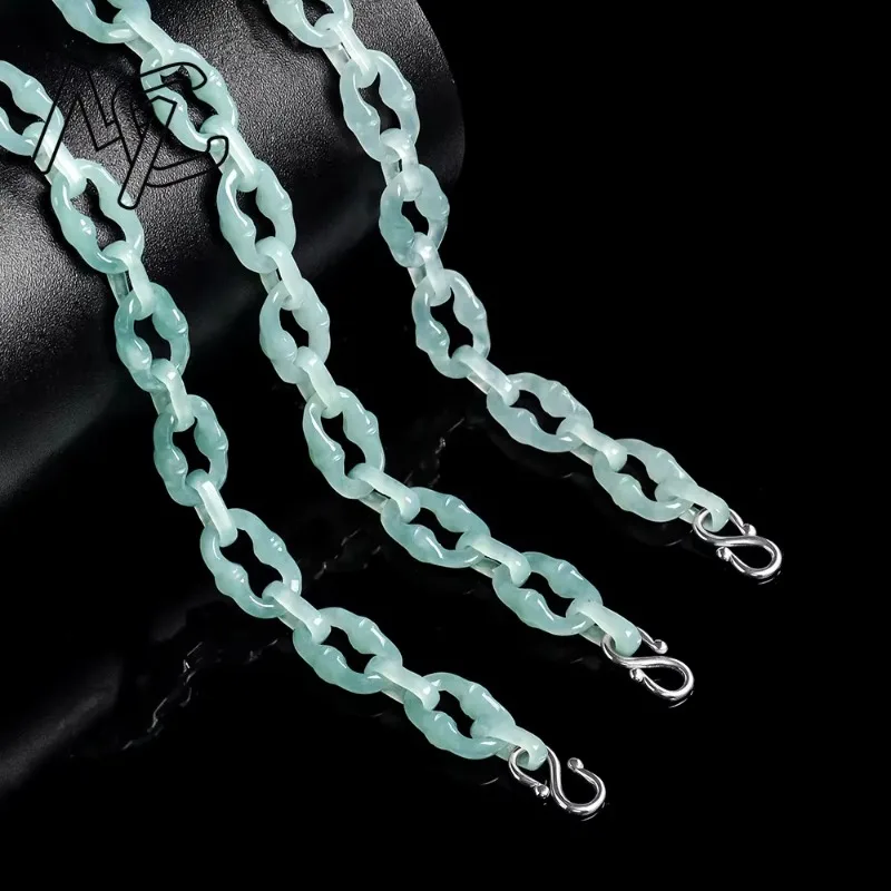 Natural Emerald Burmese Jade Blue Water Ice Cross 14-21mm Bamboo Joint  Bracelet Jadeite Hand Woven Amulets Fashion Jewelry