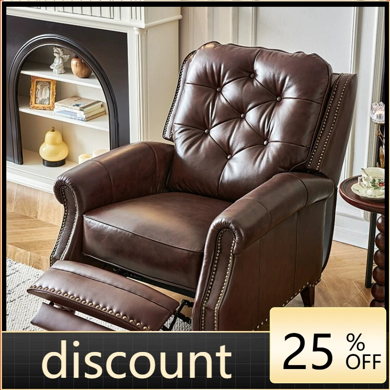 LTT  leather single sofa first layer cowhide retro living room casual can lie down and sleep