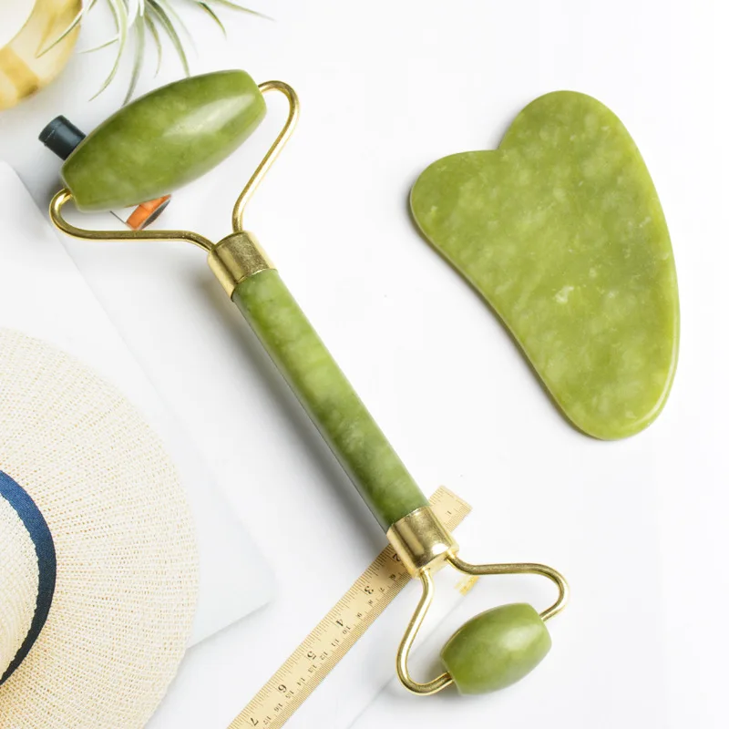 Natural Jade Roller Massager for Face Body Back Foot Massage Roller Facial Liftting Anti-wrinkle Double-end Gua Sha Jade Stone image 2