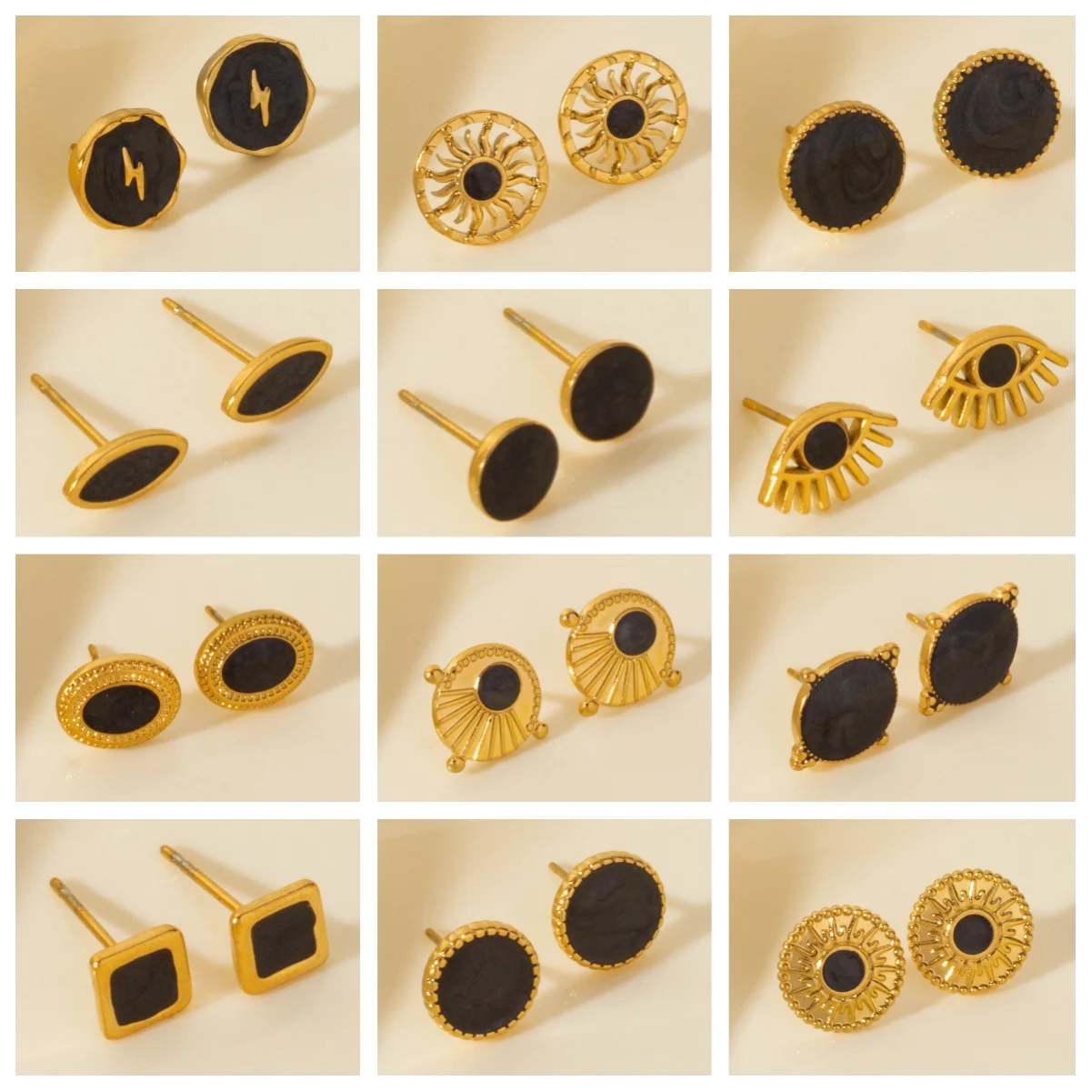 4Pcs Personality Lightning Circular Earring Gear Sun Mini Demon Eye Geometric Irregularity Earrings Everyday Joker Ear Jewelry