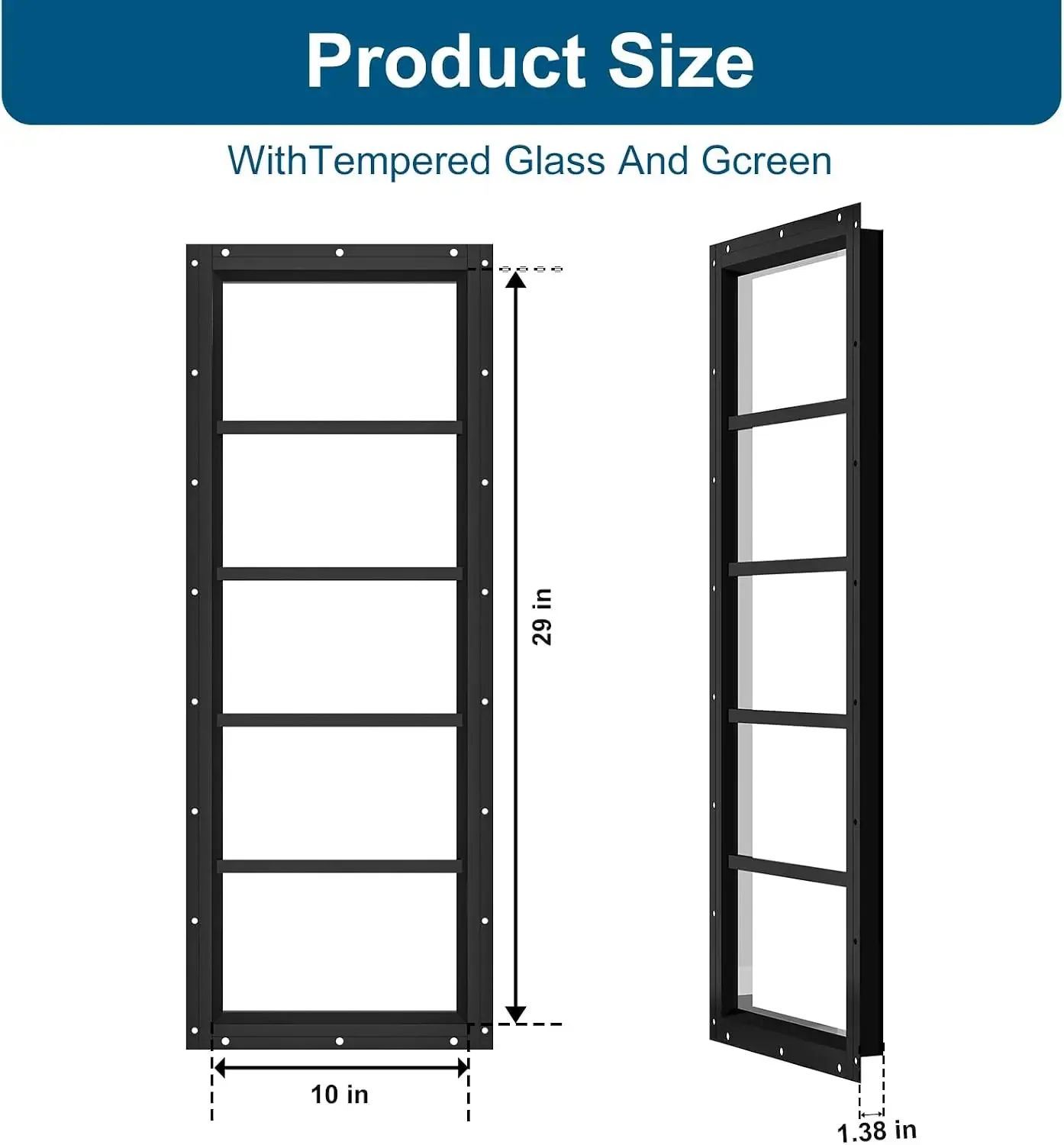 US Shipping Brand new  2-Pack Black Shed Transom Windows, 10 x 29 Inch Flush-Mount Tempered Glass | Flush-Mount Frame,Fixed Temp