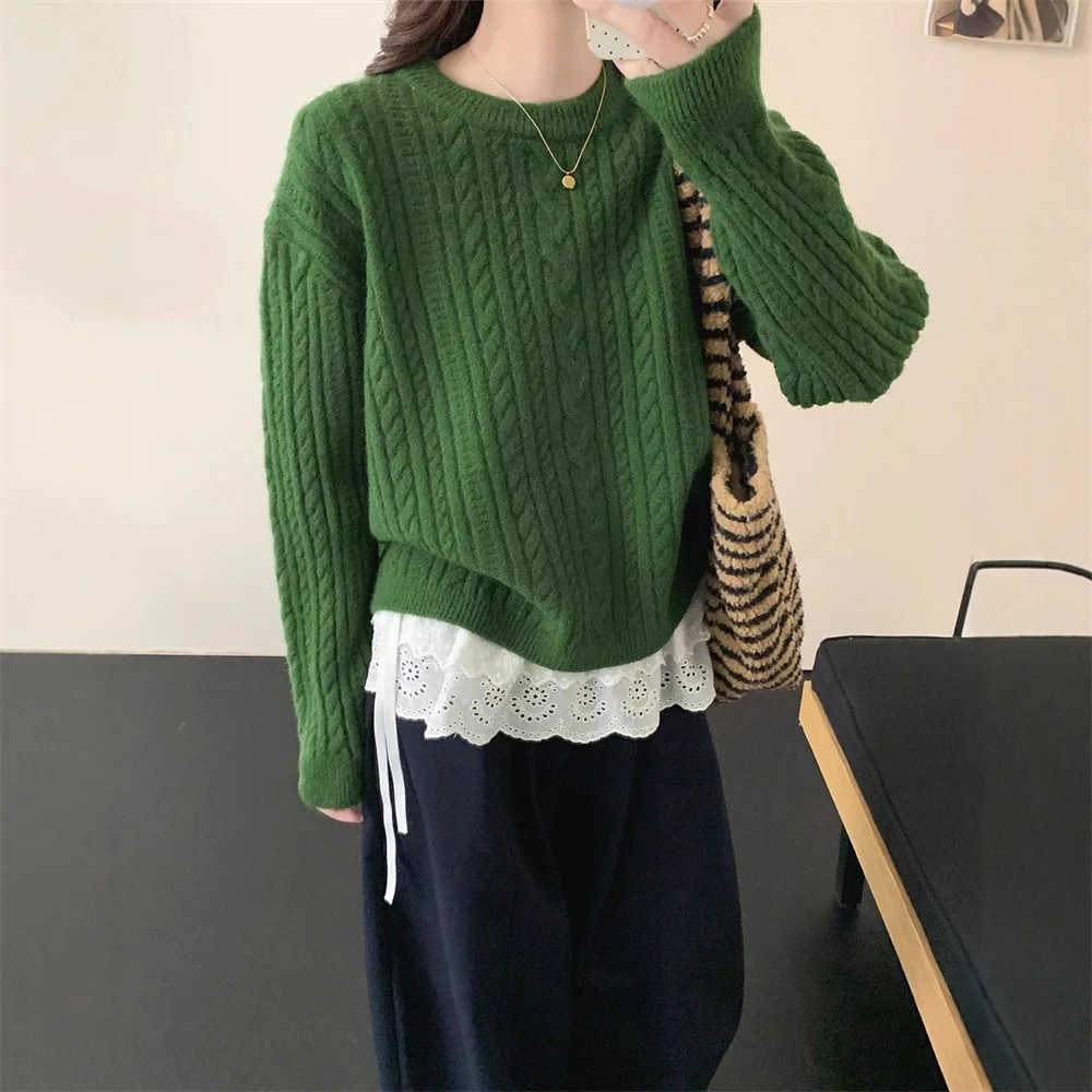 

Twist Crew Neck Pullover Sweater Women's Inner Wear Autumn and Winter New Loose Soft Waxy Short Knitted Sweater