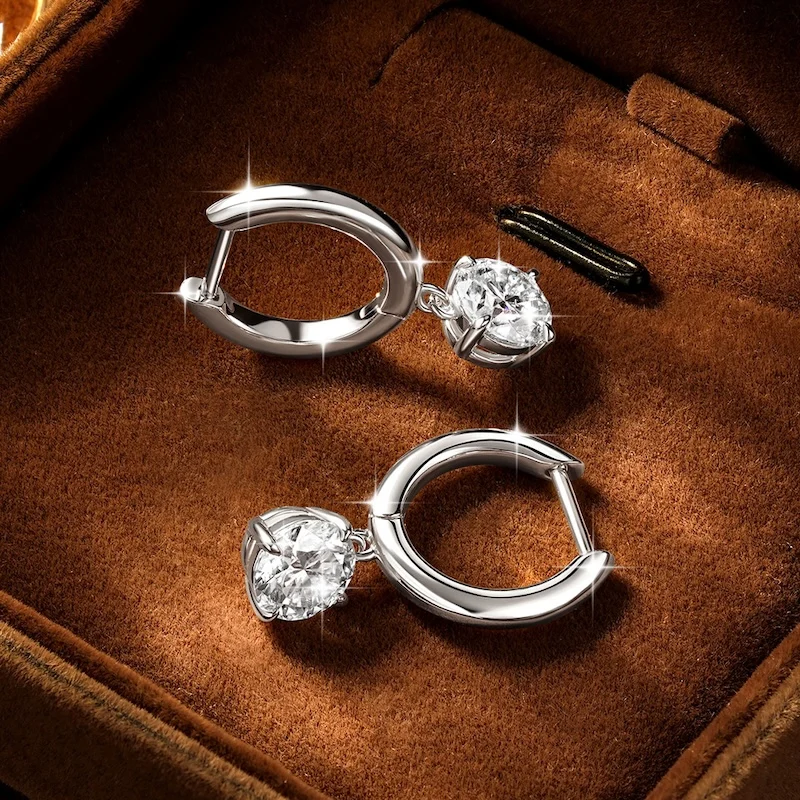 Rrjzz 6,5 mm Solitär-Moissanit-Diamant-Tropfenohrringe, hypoallergen, zierliche Hängeohrringe für Frauen, 1 Karat, Schmuckgeschenke – Detail 7