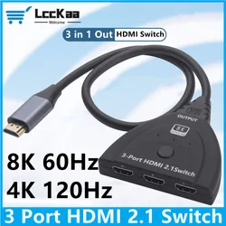 8K 60Hz 3 Port HDMI-compatible Switch 4K 3D VIdeo Switcher KVM Splitter 3 Input 1 Output Port Hub for Xbox PS4 DVD PC Laptop TV