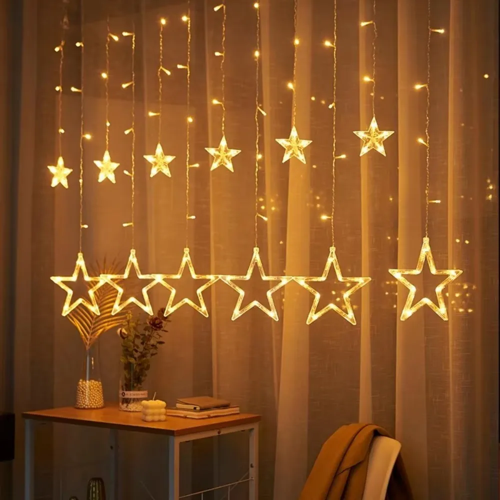3.5M 120LED Battery Box Star Shaped Fairy Light String, Christmas LED Curtain Light, Used for Indoor Festival Party Decoration