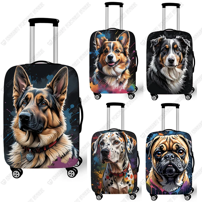 Cute German Shepherd Pug Border Collie Chihuahua Dog Print Luggage Cover Elastic Trolley Case Protective Covers for Travelling