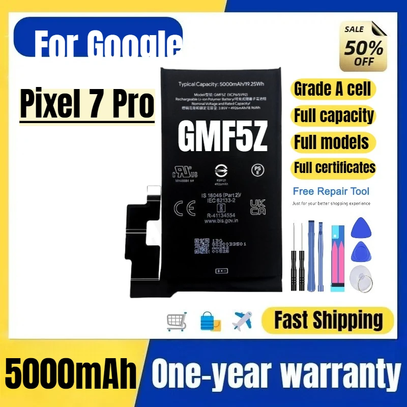 

GMF5Z for Google Pixel 7 Pro Mobile Phone Battery High Quality High Capacity Battery Replacement Bateria Grade A Cell with Tools