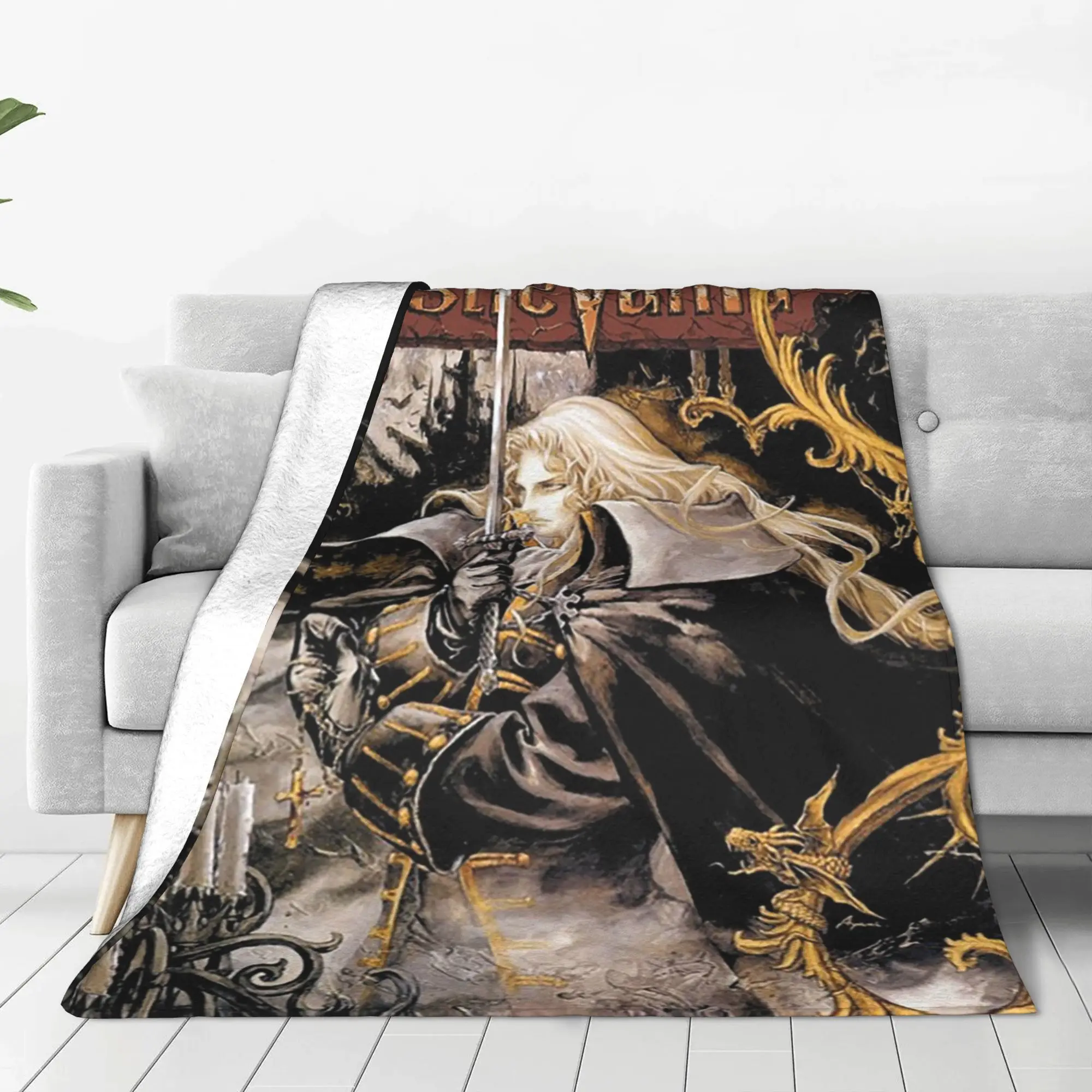 Dracula Japanese Name Retro Art Castlevania Game Blanket Warm Flannel Sofa Throw Blanket for Home Office Throws Bedspread Quilt