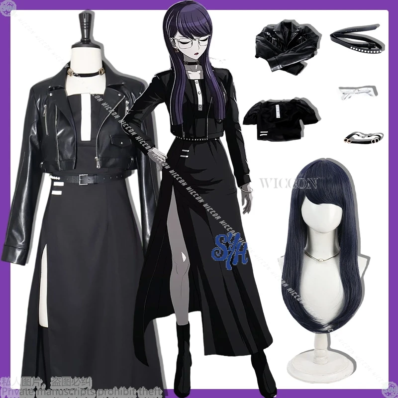 

Shizuhara Hiruko Anime Costume Set - Black PU Short Jacket & Sexy Long Dress Y2K Lolita Choker for Halloween Party