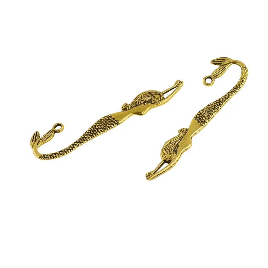 Marcapáginas de sirena dorada, dijes colgantes, accesorios de joyería DIY, 10 piezas