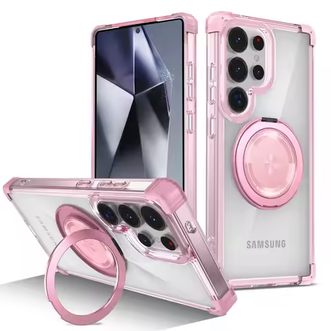 Transparent Rotating Magnetic Folding Stand for Samsung S25 S24 S23 Plus Note20 S21 Ultra Anti fall Shockproof Armor Phone Case
