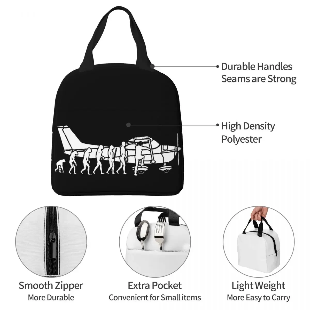 Evolution Cessna Pilot Airplane Insulated Lunch Bag Thermal Bag Reusable Aviation Plane Fighter Leakproof Tote Lunch Box