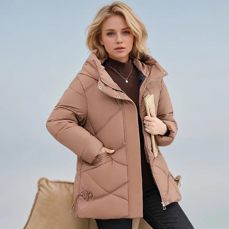 

Spliced Female's Winter Parka Jacket Solid Color Zipper Windproof Hooded Women's Padded Coat Cropped Minimalist Coat For Lady