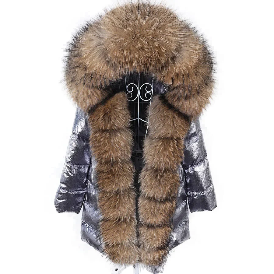 Maomaokong-Chaqueta de plumas con cuello de piel de mapache y zorro Real para mujer, abrigo acolchado cálido con capucha, Parkas impermeables para