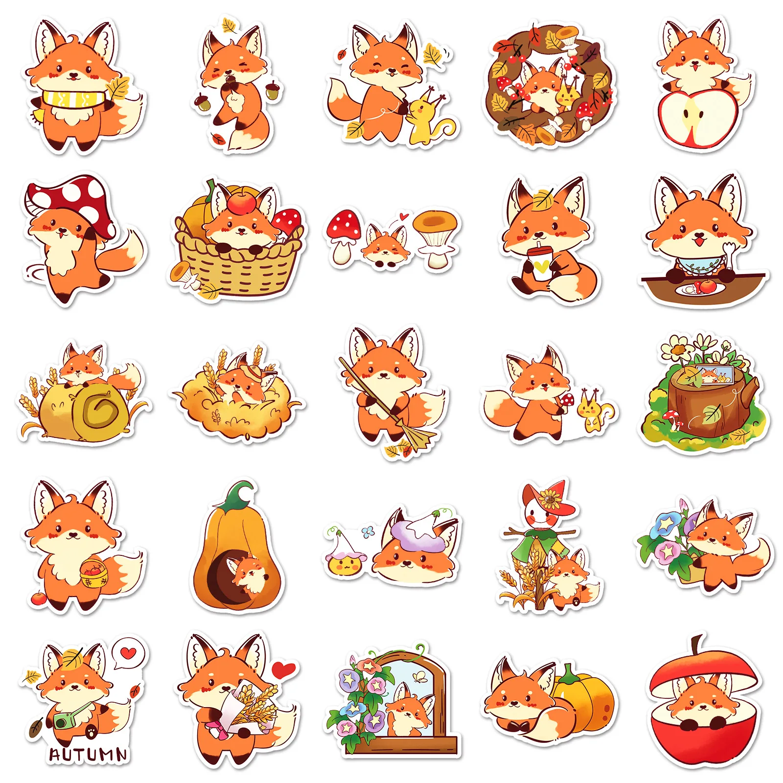 10/50 個リトルフォックスの秋の落書きステッカーかわいい手描き動物デカールノートブック電話ギターカップスケートボード防水ステッカー