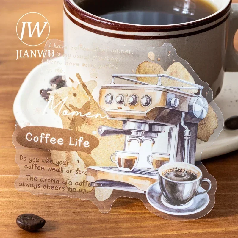 JIANWU Today\'s Suitable Coffee Series Vintage Character Landscaping Material Collage PET Sticker Creative DIY Journal Stationery