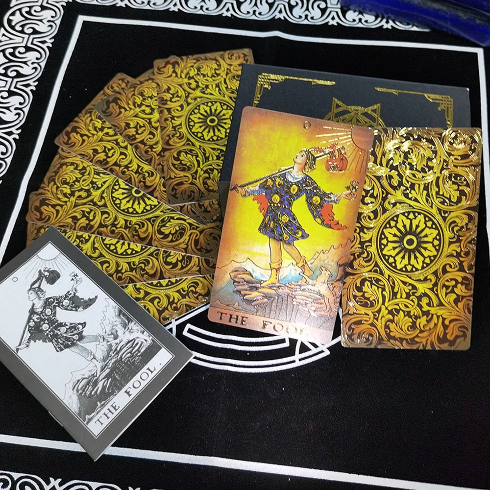 Altın sınırsız yükseltilmiş Tarot takım elbise masa oyunu 12*7cm kağıt kılavuzu kehanet tahmini su geçirmez High-end astroloji