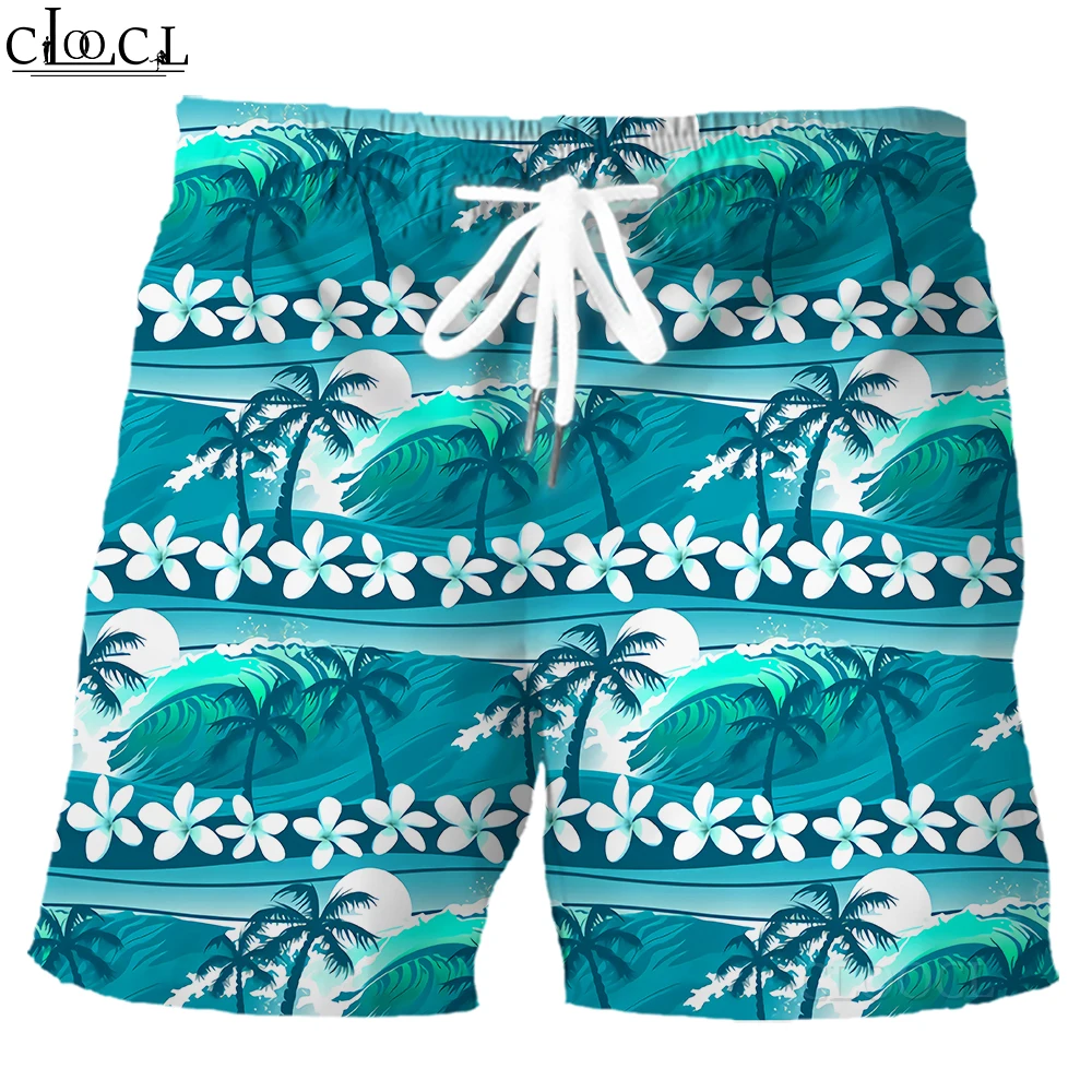 HXHawaii Shorts Polynesian Tropical Plants Leaf Printed Board Shorts Elastic Pockets Beach Pants Men Clothing Dropshipping