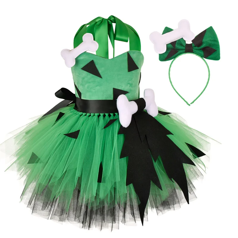 Flintstones Bone Kostuum Kinderen Meisje Halloween Party Jurken Groen St. Patrick 'S Day Cartoon Tutu Jurk Kinderen Carnaval Kleding