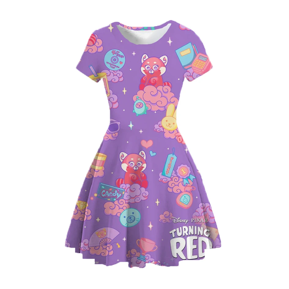 Disney Anime Red Panda Turning Cartoon Animal Panda Print Dress Children's Clothing Daily Gift Cosplay Birthday Princess Dress