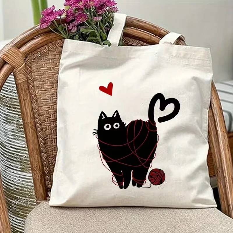 حقيبة حمل حياكة روح الدعابة حقيبة طباعة قطة ممتعة. حقيبة واسعة وأنيقة مثالية للنزهات الخارجية والحفلات والسفر والتسوق.