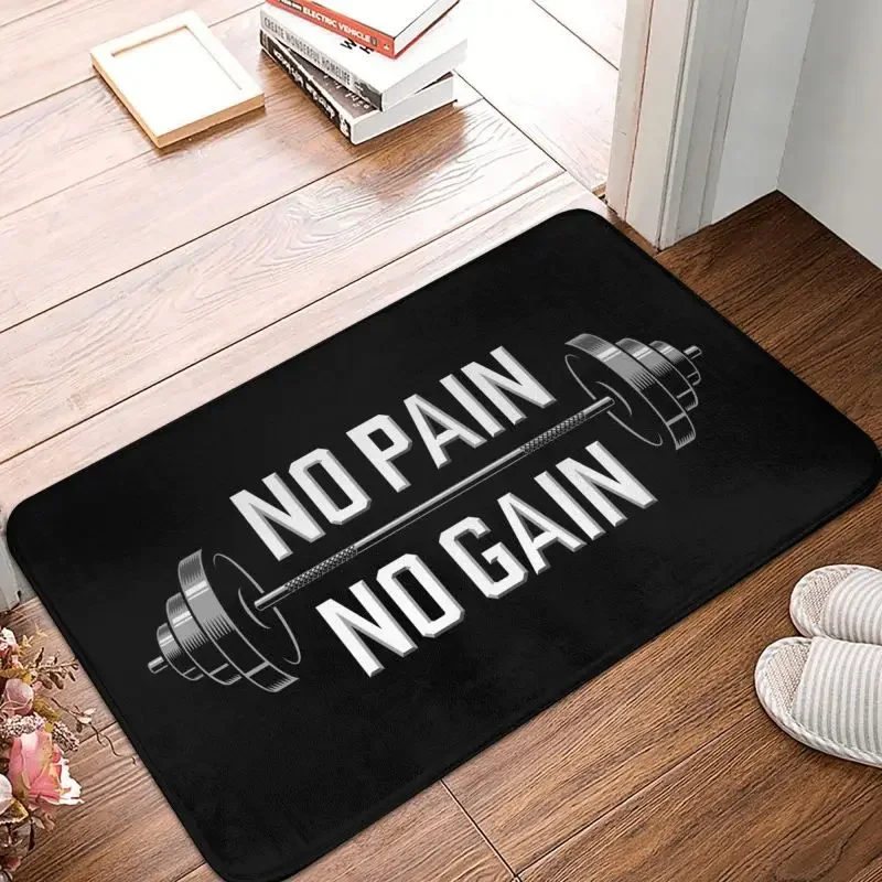 No Pain No Gain Gym Motivational Quote Front Door Mat Anti-Slip Bodybuilding Fitness Doormat Kitchen Balcony Entrance Rug Carpet