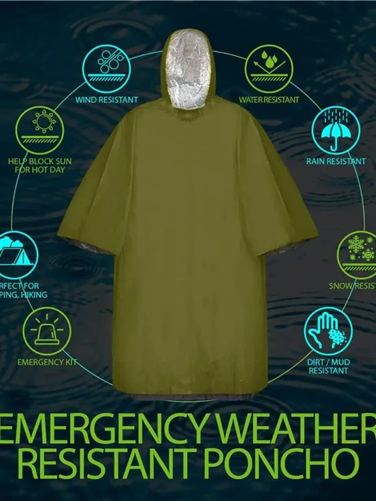 LIFE poncho Emergency Survival Rain Poncho Thermal Survival Space Blanket Raincoat Heat Reflective Waterproof for Camping Hiking