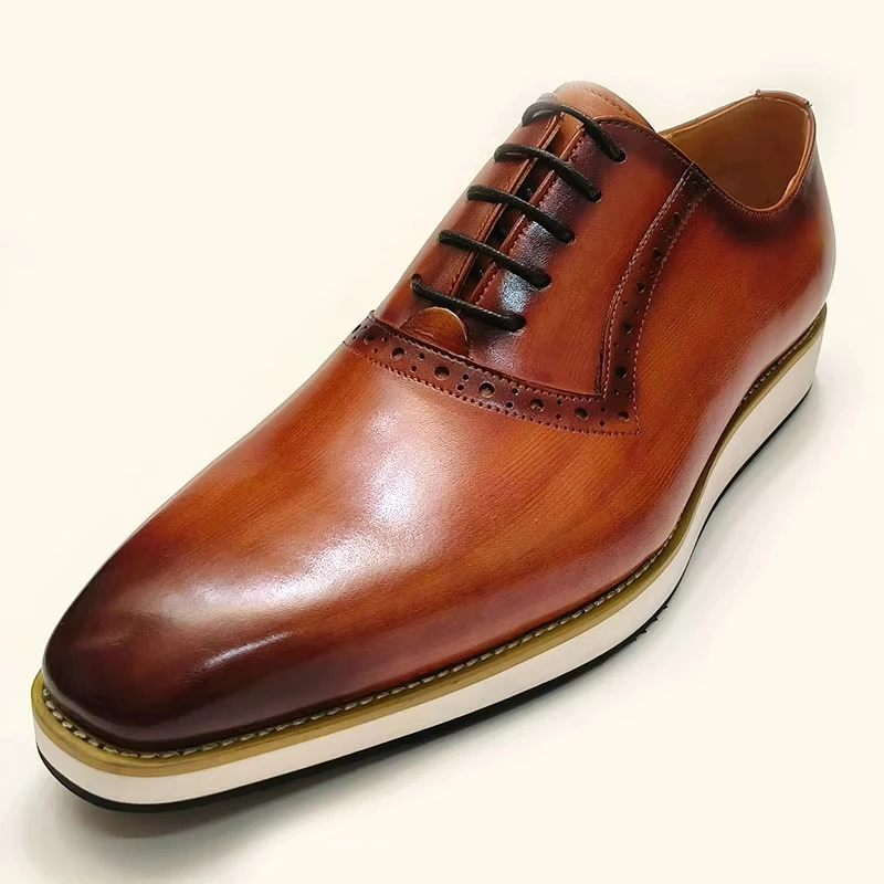 Business Formal Office Shoes Top Layer Cowhide Leather Casual Lace Up Walking Shoes EVA Rubber Bottom Fashion Man Sneakers China