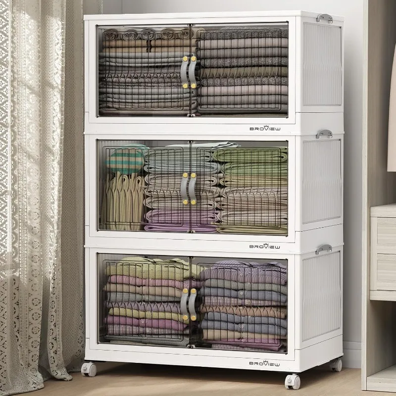 120 Qt Stackable Storage Bins with Lid, Closet Organizer and Storage Drawer, Collapsible Storage Box with Wheels, Plastic Clothe