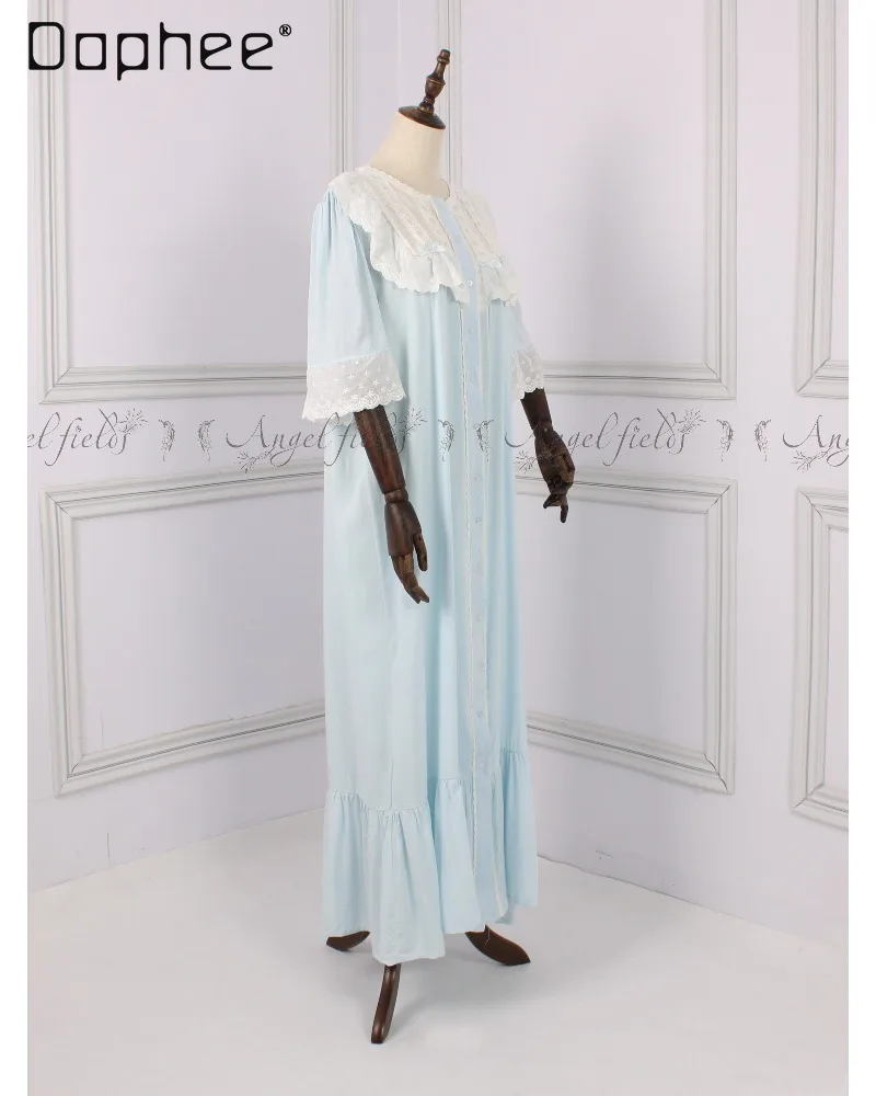 French-style Retro Girl Princess-style Leaf-shaped Collar Lace Nightgown for Relaxed Casual Wear for Women Suitable for Home Use