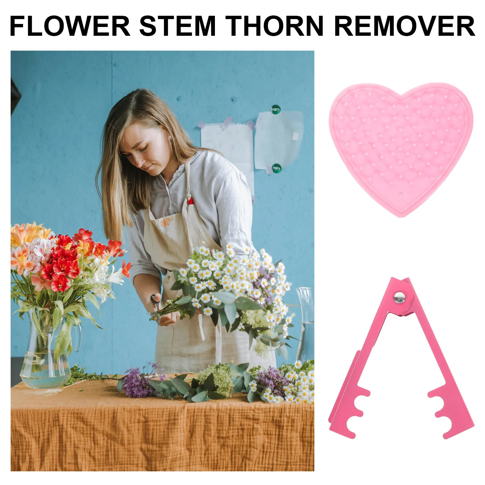 Pink Heart Shaped Thorn Remover 12cm Plastic Iron Rose Leaves Stripper 14cm Pruning Scissors Floral Shears DIY Bouquet Tool