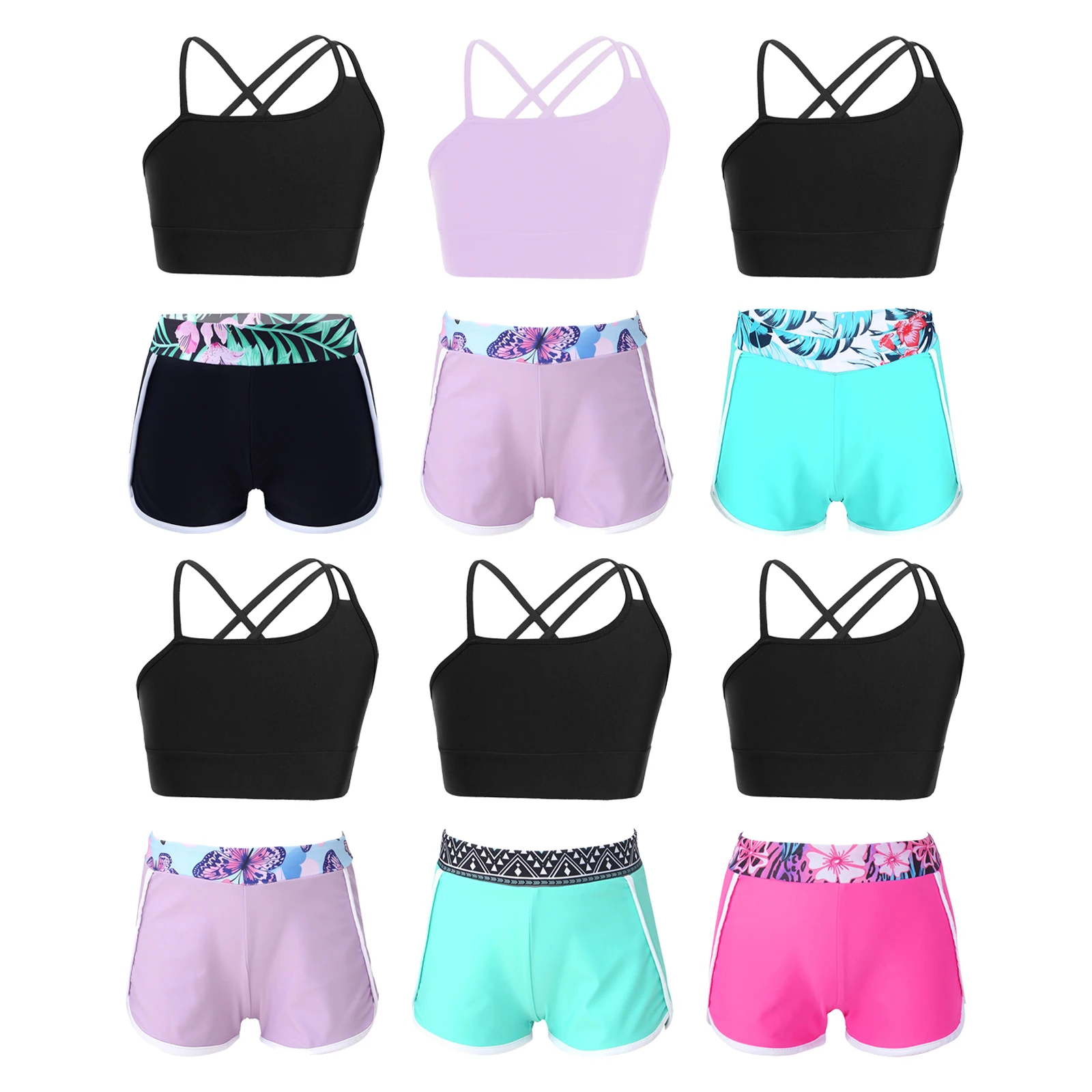 Conjunto de Roupas de Balé Feminino, Camisola Regata com Shorts, Fato De Treino, Roupa De Ginástica, Costas De Alças, Fato De Balé Infantil