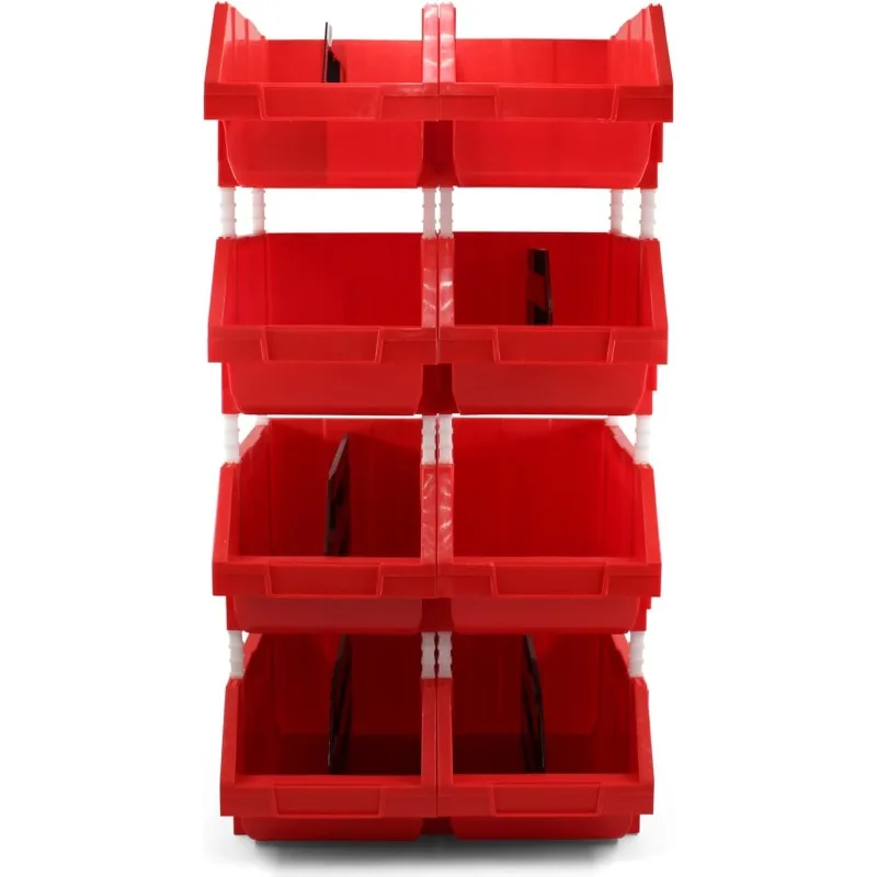 thermoplastic storage bin organizer, Stackable, Hangable, Side-connect (RED (2 PACK), LARGE