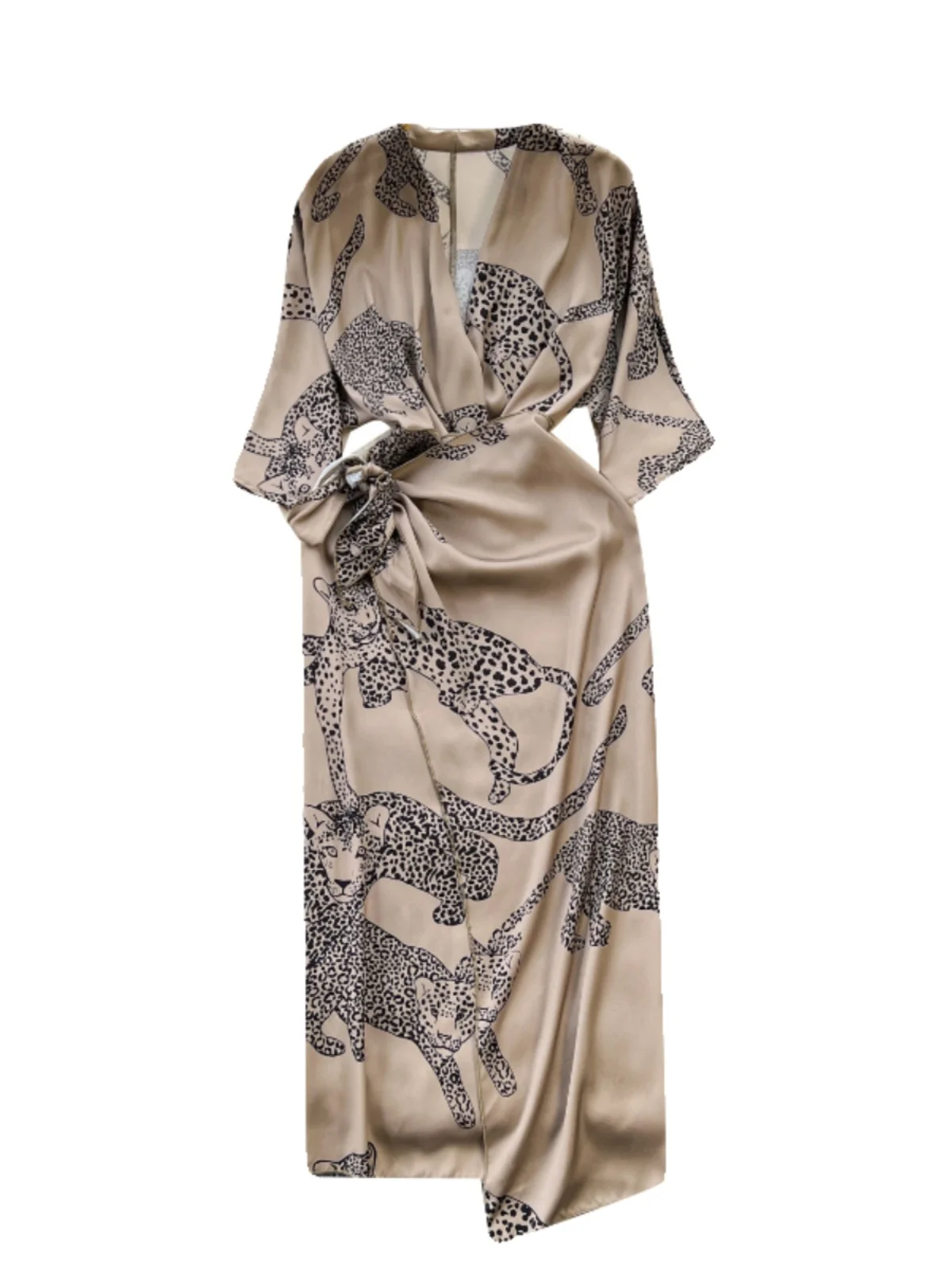 Vestido Estilo Casual para Mujer, Verano 2024, Nuevo, E, Estampado, Satinado, Cintura Ajustada, Falda Midi en Línea A,...