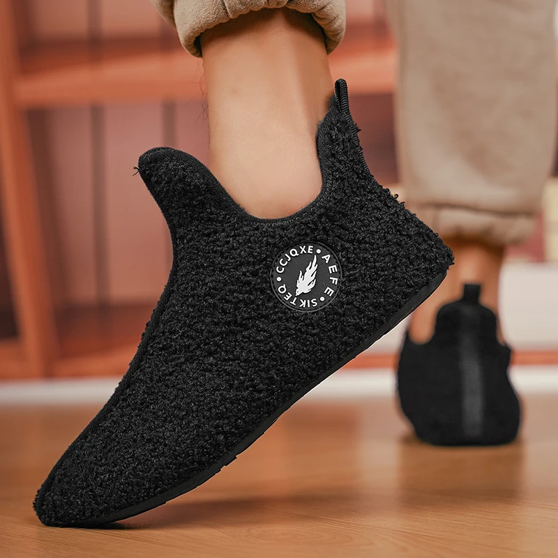 YRZL Winter Slippers Men Indoor Slipper Non-slip Warm Women and Men Slippers Ankle Soft Man Shoe Antiskid Flat Home Cotton Shoes