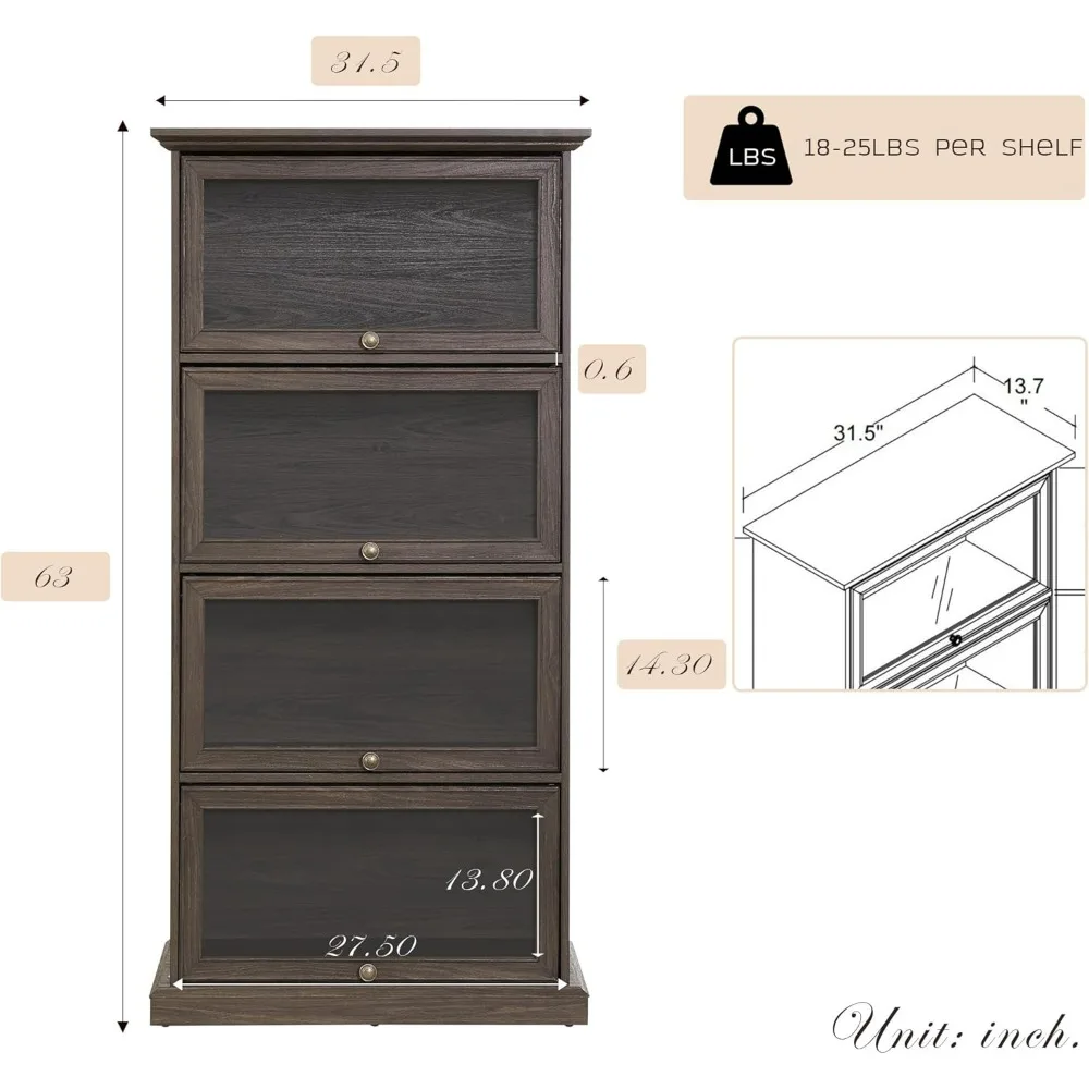 خزانة تحف زجاجية عالية الطراز على شكل مزرعة مقاس 63 بوصة مع أبواب قابلة للطي لعرض وتخزين أنيق