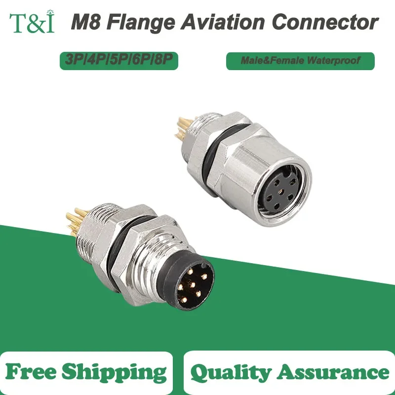 

5 PCS M8 Flange 3/4/5/6/8 Pin Male&Female Waterproof Aviation Plug&Socket Sensor Connector Proximity Switch Seat