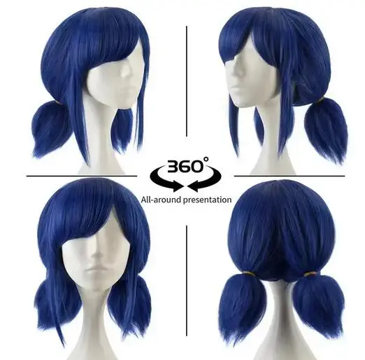 Blue Cosplay Wig for Girl Halloween Costume Short Wigs for Women Unique Style Anime Wigs Earrings