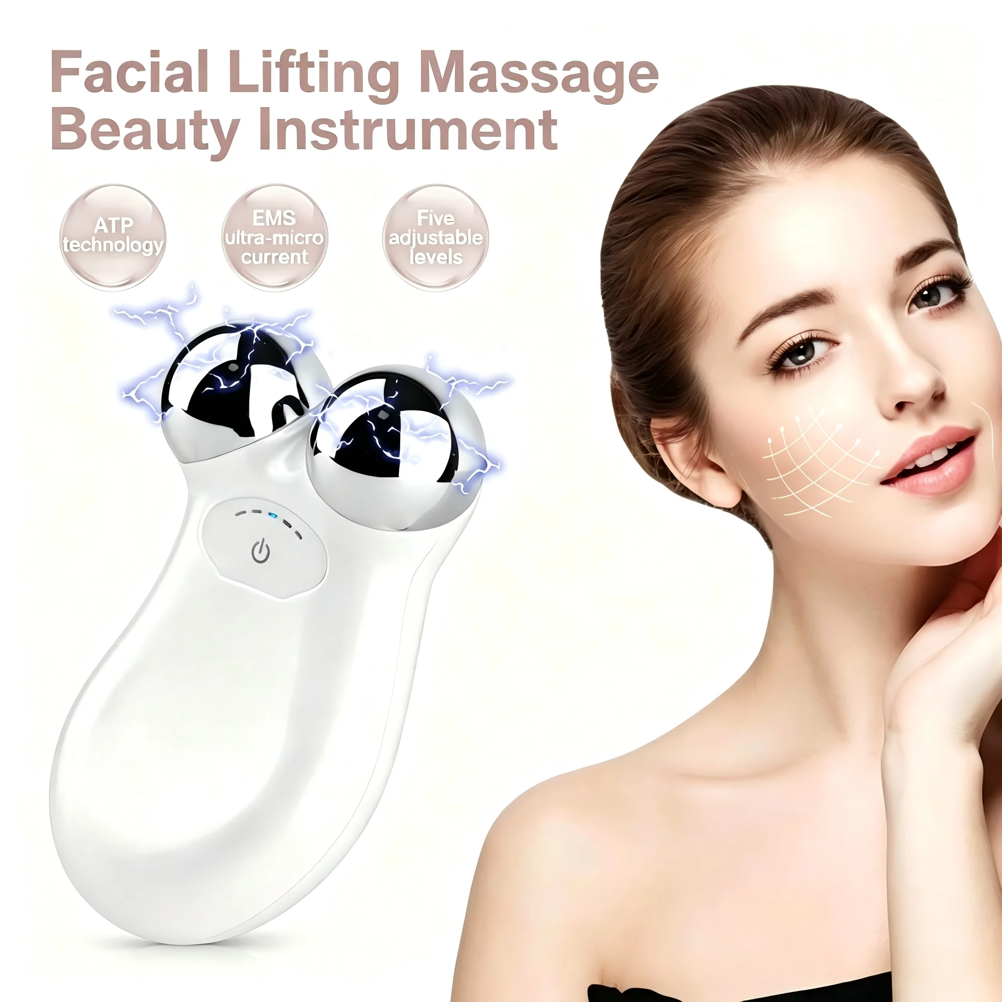 2026 EMS Microcurrent Facial Massager Double Stainless Steel Roller Home Face Care Massage Device Portable Beauty Instrument