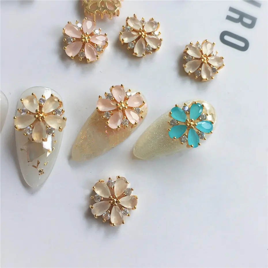 10pcs 3D Japanese Opal Flower Zircon Nail Art Parts Crystals Jewelry Rhinestone Nails Accessories Supplies Decorations Charms