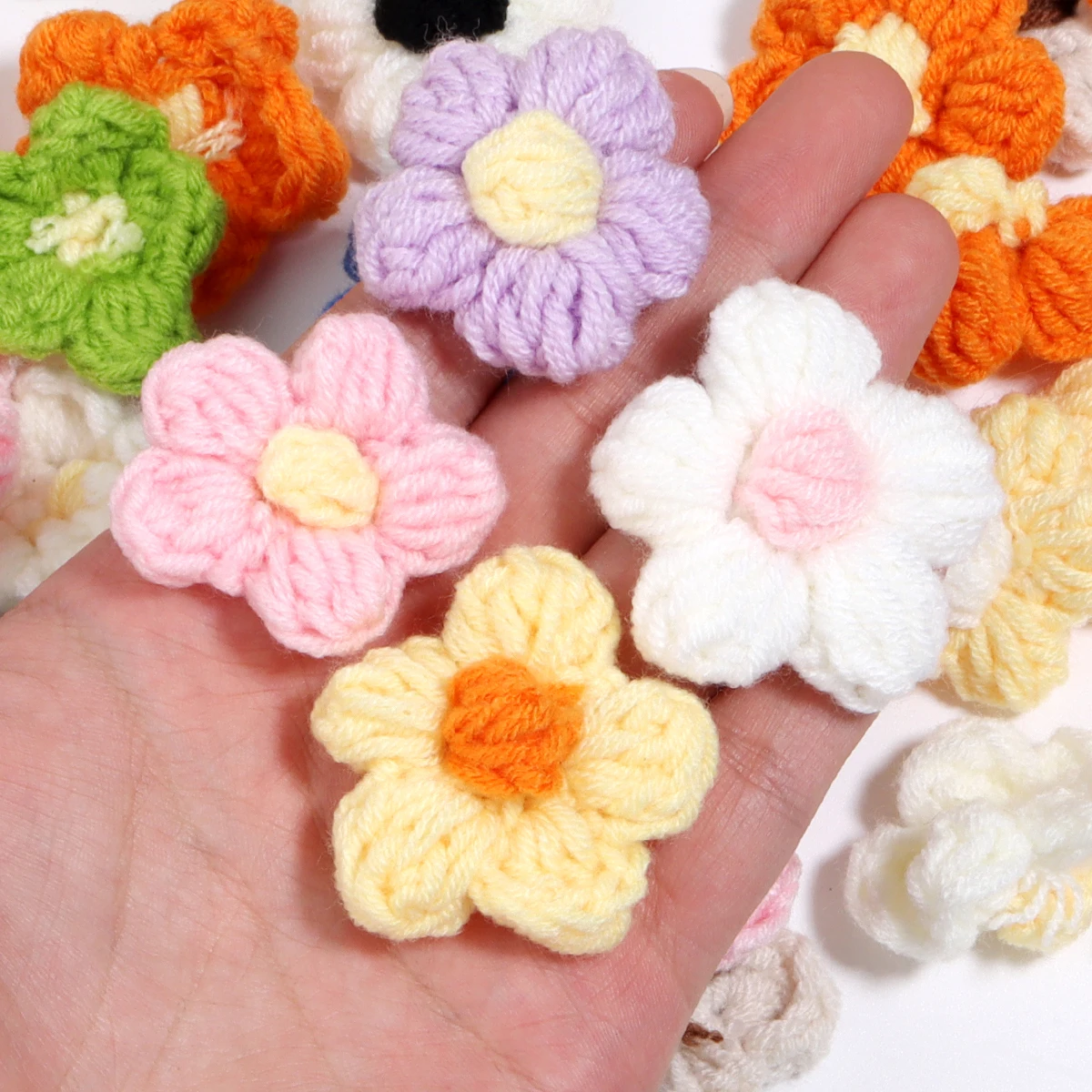 10pcs Cotton Hand-knitted Flower Color Handmake Fabric Applique for Headwear Garment Home Craft Aecoration Accessories Wholesale