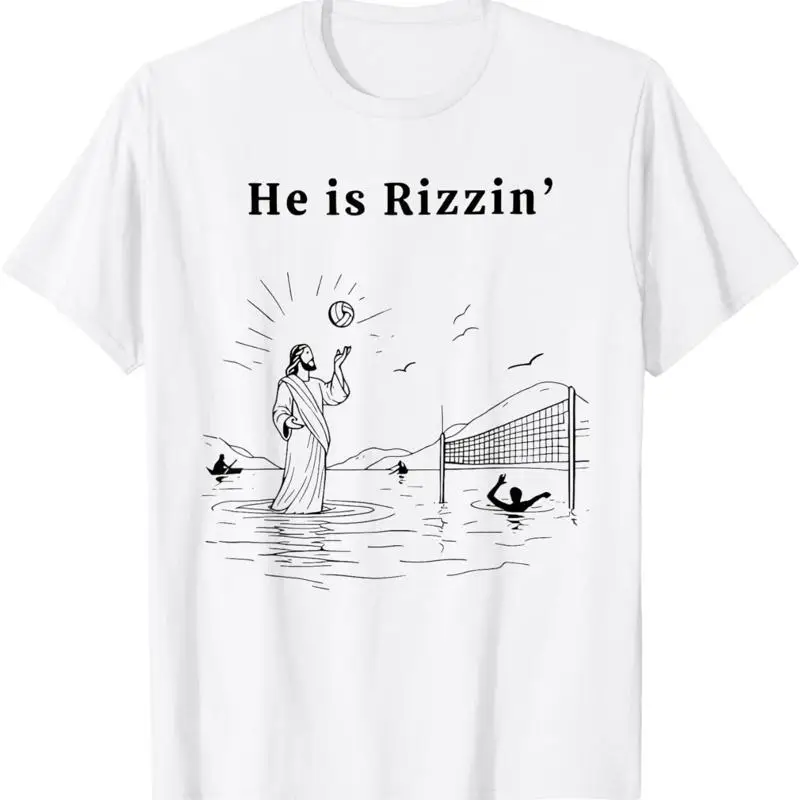 

He Has Rizzen Risen Is Rizzin Jesus Playing Volleyball T Shirt