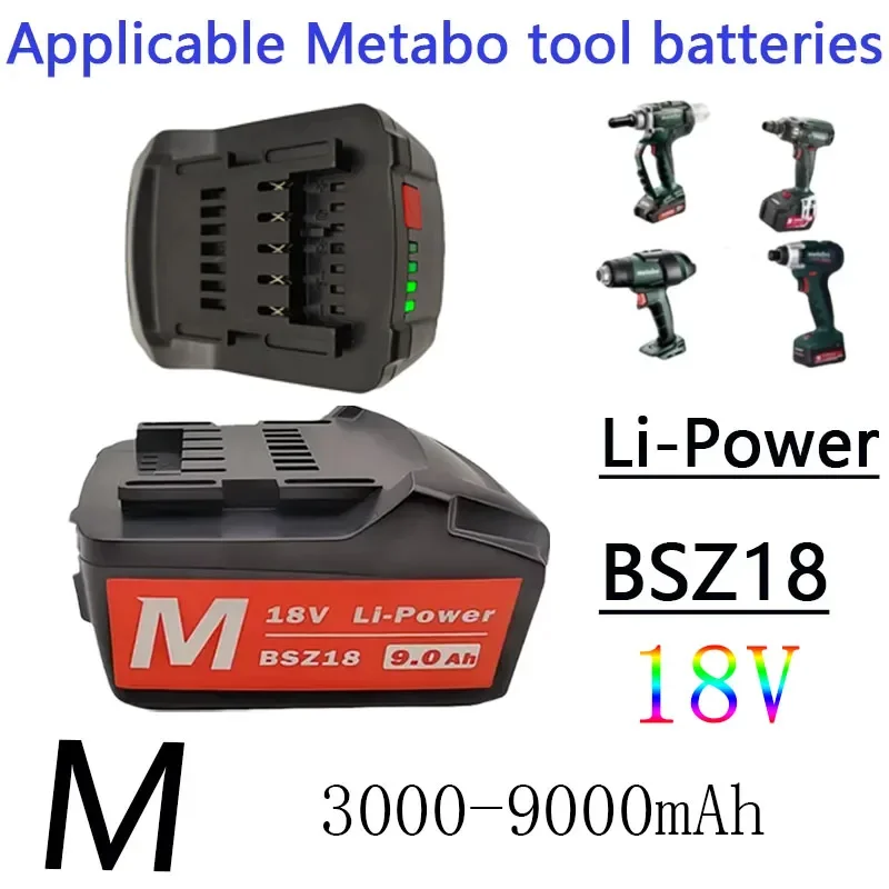 .-for new 18V  Battery for Cordless Power Tool Drill Drivers lpega Wrench Hammers for Metabo 18V 9000mAh Battery BSZ18\*;
