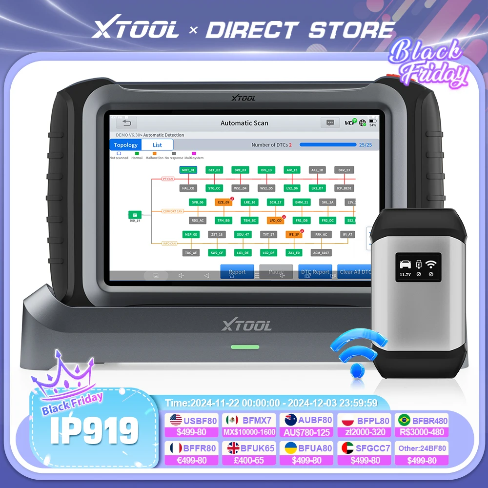 XTOOL InPlus IP919 Wireless Car Diagnostic Tools Topology Map 42 Resets Service ECU Coding 3-Years Free Update FCA DOIP CAN FD