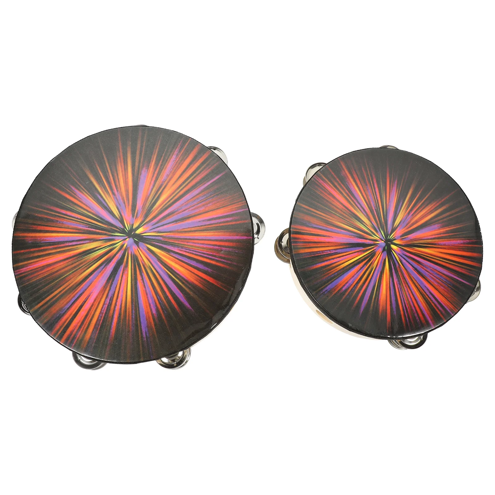 

2pcs Durable Colorful Tambourines Wooden Bell Hand Drums Kids Music Instruments Toys Educational Playthings Percussion Stage
