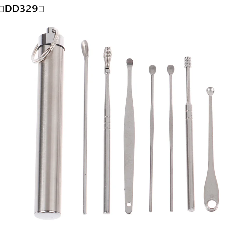 7Pcs Stainless Steel Spiral Ear Pick Spoon Ear Wax Removal Cleaner Tools Multifunction Portable Ear Pick Ear Care Tools〔DD329〕