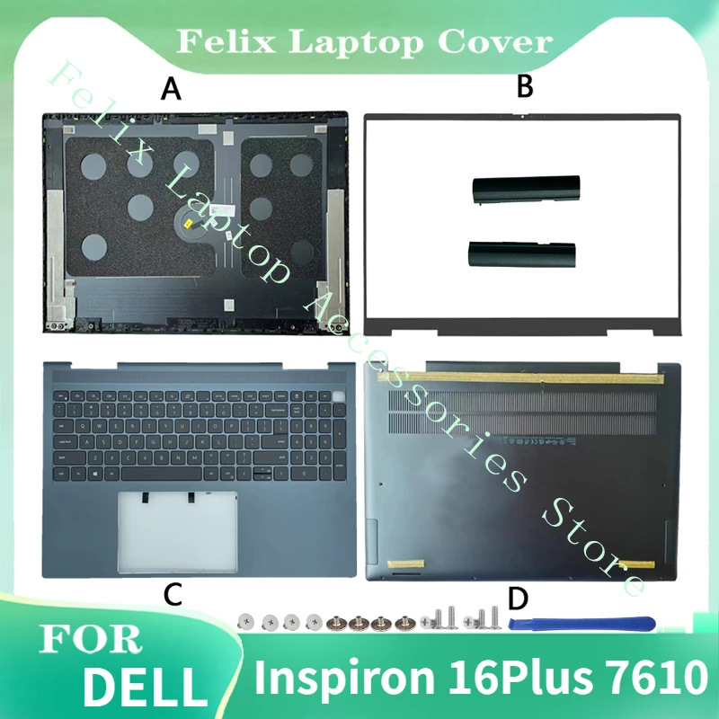 Imagem -01 - Lcd Tampa Traseira para Dell Inspiron 16plus para Laptop Frente Descanso de Palma Teclado Tampa Inferior Tampa da Dobradiça Cinza e Azul lcd tampa traseira para dell inspiron 16plus para laptop frente descanso de palma teclado tampa inferior tampa da dobradica cinza e azul 01