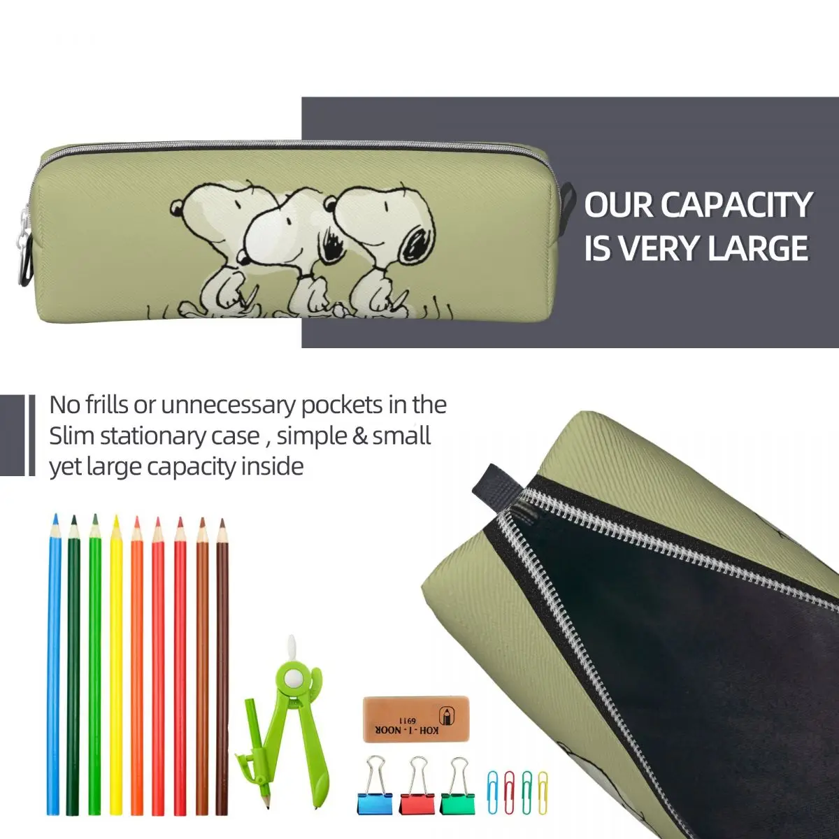 Imagem -06 - Lovely Snoopy Walking Tall Pencil Case Lápis Caneta para Estudante Grande Capacidade Bolsas de Lápis Material Escolar Papelaria Cosmética