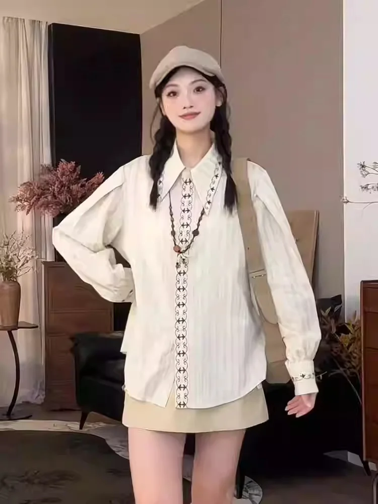 Conjunto de moda para mujer con diseño de borla combinada irt Jaet bordado vaquero azul, cuello largo Sve, colección de otoño